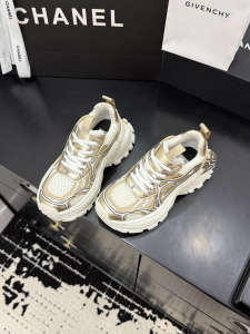 Chanel CC Gold Leather and White Mesh Platform Sneakers Chanel CC Gold Leather and White Mesh Platform Sneakers