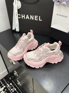 Chanel CC Pink Leather and Mesh Platform Sneakers Chanel CC Pink Leather and Mesh Platform Sneakers