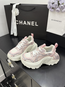 Chanel CC Pink Leather and White Mesh Platform Sneakers Chanel CC Pink Leather and White Mesh Platform Sneakers