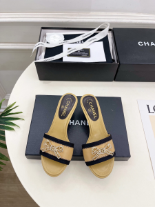 Chanel Crystal CC Bowknot Beige Leather Heeled Slides Sandals 50MM Chanel Crystal CC Bowknot Beige Leather Heeled Slides Sandals 50MM