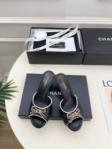 Chanel Crystal CC Bowknot Black Woven Leather Heeled Slides Sandals 50MM Chanel Crystal CC Bowknot Black Woven Leather Heeled Slides Sandals 50MM