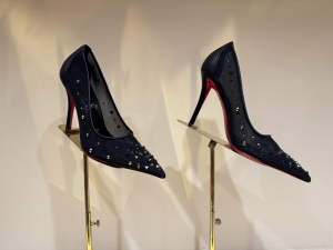 Christian Louboutin Miss Z Degrastrass Perla Pointed Toe Pump Black Mesh and Nappa Leather 105MM Christian Louboutin Miss Z Degrastrass Perla Pointed Toe Pump Black Mesh and Nappa Leather 105MM