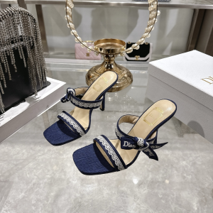 Dior Heeled Sandal with Jadior Straps Blue Embroidered Cotton 75MM Dior Heeled Sandal with Jadior Straps Blue Embroidered Cotton 75MM
