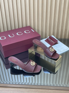 Gucci Double G Heeled Slides Sandals Red Calfskin Leather 55MM Gucci Double G Heeled Slides Sandals Red Calfskin Leather 55MM