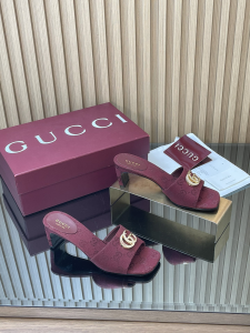 Gucci Double G Heeled Slides Sandals Red GG Canvas 55MM Gucci Double G Heeled Slides Sandals Red GG Canvas 55MM