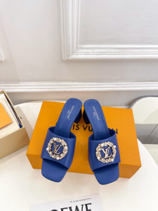 Louis Vuitton LV Mare Heeled Slides Sandals Blue Calfskin Leather 60MM Louis Vuitton LV Mare Heeled Slides Sandals Blue Calfskin Leather 60MM