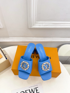 Louis Vuitton LV Mare Heeled Slides Sandals Light Blue Calfskin Leather 60MM Louis Vuitton LV Mare Heeled Slides Sandals Light Blue Calfskin Leather 60MM