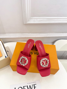 Louis Vuitton LV Mare Heeled Slides Sandals Red Calfskin Leather 60MM Louis Vuitton LV Mare Heeled Slides Sandals Red Calfskin Leather 60MM