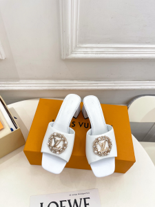 Louis Vuitton LV Mare Heeled Slides Sandals White Calfskin Leather 60MM Louis Vuitton LV Mare Heeled Slides Sandals White Calfskin Leather 60MM