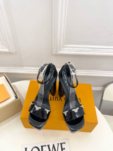 Louis Vuitton Swing Platform Sandals Black Patent Calfskin Leather 110MM Louis Vuitton Swing Platform Sandals Black Patent Calfskin Leather 110MM