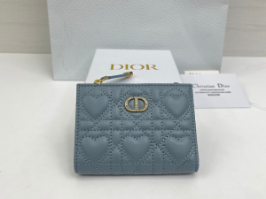 Dior Caro Dahlia Wallet Blue Cannage Lambskin with Heart Motif Dior Caro Dahlia Wallet Blue Cannage Lambskin with Heart Motif