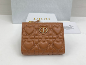 Dior Caro Dahlia Wallet Brown Cannage Lambskin with Heart Motif Dior Caro Dahlia Wallet Brown Cannage Lambskin with Heart Motif