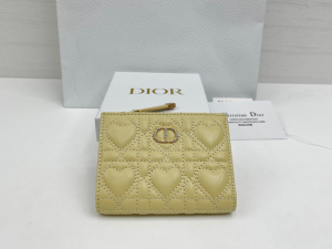 Dior Caro Dahlia Wallet Yellow Cannage Lambskin with Heart Motif Dior Caro Dahlia Wallet Yellow Cannage Lambskin with Heart Motif