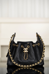 Chanel Vip 25 Mini Bucket Hobo Shoulder Bag Black Grained Calfskin Leather Chanel Vip 25 Mini Bucket Hobo Shoulder Bag Black Grained Calfskin Leather
