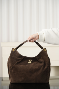 Chanel Vip Maxi Hobo Shoulder Bag Dark Brown Suede Calfskin Chanel Vip Maxi Hobo Shoulder Bag Dark Brown Suede Calfskin