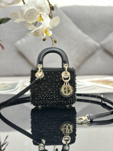 Dior Black Lambskin Beaded Micro Lady Dior Tote Shoulder Bag Dior Black Lambskin Beaded Micro Lady Dior Tote Shoulder Bag