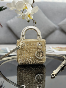 Dior Gold Lambskin Beaded Micro Lady Dior Tote Shoulder Bag Dior Gold Lambskin Beaded Micro Lady Dior Tote Shoulder Bag
