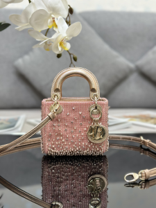 Dior Pink Lambskin Beaded Micro Lady Dior Tote Shoulder Bag Dior Pink Lambskin Beaded Micro Lady Dior Tote Shoulder Bag