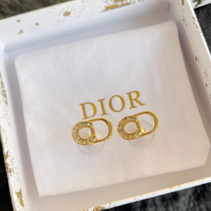 Dior Lucky Earrings Gold Finish Metal and White Crystals Dior Lucky Earrings Gold Finish Metal and White Crystals