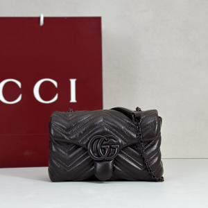 Gucci GG Marmont Mini Shoulder Bag Dark Brown Matelasse Chevron Nappa Leather Gucci GG Marmont Mini Shoulder Bag Dark Brown Matelasse Chevron Nappa Leather