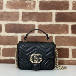 Gucci GG Marmont Mini Top Handle Shoulder Bag Black Matelasse Leather Gucci GG Marmont Mini Top Handle Shoulder Bag Black Matelasse Leather