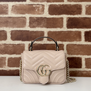 Gucci GG Marmont Mini Top Handle Shoulder Bag Light Pink Matelasse Leather Gucci GG Marmont Mini Top Handle Shoulder Bag Light Pink Matelasse Leather