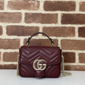 Gucci GG Marmont Mini Top Handle Shoulder Bag Red Matelasse Leather Gucci GG Marmont Mini Top Handle Shoulder Bag Red Matelasse Leather
