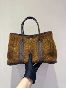 Hermes Garden Party 36 MM Tote Bag Ribbed Wool Negonda Tweed Brown Hermes Garden Party 36 MM Tote Bag Ribbed Wool Negonda Tweed Brown