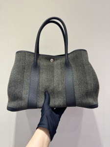 Hermes Garden Party 36 MM Tote Bag Ribbed Wool Negonda Tweed Green Hermes Garden Party 36 MM Tote Bag Ribbed Wool Negonda Tweed Green