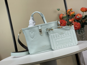 Louis Vuitton Neverfull Inside Out BB Tote Shoulder Bag Light Blue Grainny Calfskin Louis Vuitton Neverfull Inside Out BB Tote Shoulder Bag Light Blue Grainny Calfskin