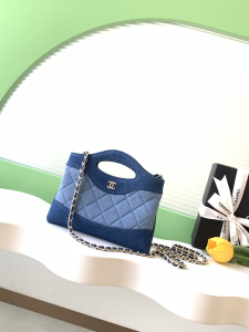 Chanel 31 Mini Clutch Bag with Chain Denim Blue Fabric Chanel 31 Mini Clutch Bag with Chain Denim Blue Fabric