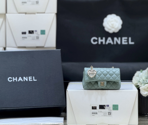 Chanel Vip Mini Classic Flap Bag with Hook Light Green Lambskin Chanel Vip Mini Classic Flap Bag with Hook Light Green Lambskin