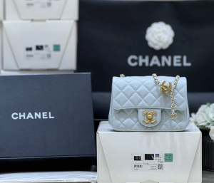 Chanel Vip Mini Flap Bag Light Blue Shiny Lambskin Leather Chanel Vip Mini Flap Bag Light Blue Shiny Lambskin Leather