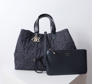 Dior Large D Toujours Shopping Tote Shoulder Bag Navy Blue Denim Fabric and Calfskin Dior Large D Toujours Shopping Tote Shoulder Bag Navy Blue Denim Fabric and Calfskin