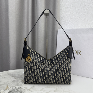 Dior Large Voyage Hobo Shoulder Bag Navy Blue Dior Oblique Jacquard and Calfskin Dior Large Voyage Hobo Shoulder Bag Navy Blue Dior Oblique Jacquard and Calfskin