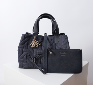 Dior Medium D Toujours Shopping Tote Shoulder Bag Navy Blue Denim Fabric and Calfskin Dior Medium D Toujours Shopping Tote Shoulder Bag Navy Blue Denim Fabric and Calfskin