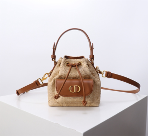 Dior Mini Dior Caro Bucket Bag Beige Raffia and Calfskin Dior Mini Dior Caro Bucket Bag Beige Raffia and Calfskin