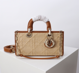 Dior Small D Joy Tote Shoulder Bag Beige Raffia and Calfskin Dior Small D Joy Tote Shoulder Bag Beige Raffia and Calfskin