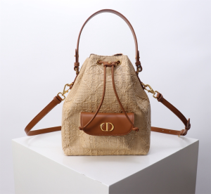 Dior Small Dior Caro Bucket Bag Beige Raffia and Calfskin Dior Small Dior Caro Bucket Bag Beige Raffia and Calfskin
