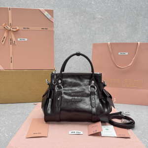 Miu Miu Logo Dark Brown Leather City Tote Shoulder Bag Miu Miu Logo Dark Brown Leather City Tote Shoulder Bag