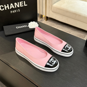 Chanel CC Logo Calfskin Leather Ballet Flat Pink Black Chanel CC Logo Calfskin Leather Ballet Flat Pink Black