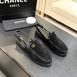Chanel Vintage CC Black Suede Calfskin Leather Slingback Flat Chanel Vintage CC Black Suede Calfskin Leather Slingback Flat