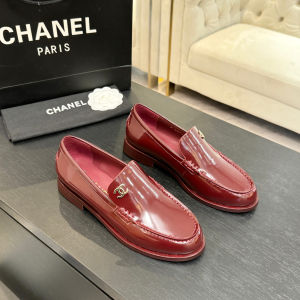 Chanel Vintage CC Red Shiny Calfskin Leather Flat Loafers Chanel Vintage CC Red Shiny Calfskin Leather Flat Loafers