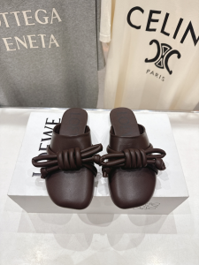 Loewe Flamenco Knot Lambskin Leather Flat Mules Dark Brown Loewe Flamenco Knot Lambskin Leather Flat Mules Dark Brown