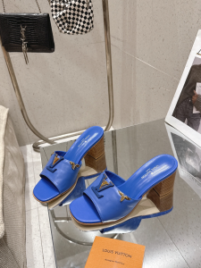 Louis Vuitton LV Mare Heeled Mule Slides Sandals Blue Calf Leather 55MM Louis Vuitton LV Mare Heeled Mule Slides Sandals Blue Calf Leather 55MM