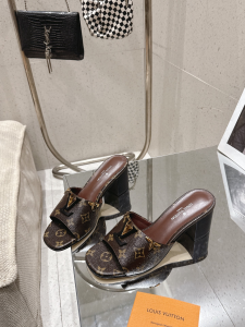 Louis Vuitton LV Mare Heeled Mule Slides Sandals Brown Monogram Canvas 55MM Louis Vuitton LV Mare Heeled Mule Slides Sandals Brown Monogram Canvas 55MM