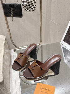 Louis Vuitton LV Mare Heeled Mule Slides Sandals Dark Brown Calf Leather 55MM Louis Vuitton LV Mare Heeled Mule Slides Sandals Dark Brown Calf Leather 55MM
