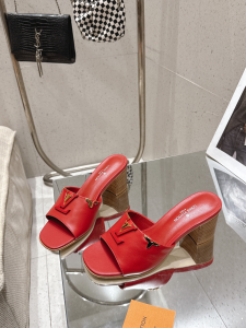 Louis Vuitton LV Mare Heeled Mule Slides Sandals Red Calf Leather 55MM Louis Vuitton LV Mare Heeled Mule Slides Sandals Red Calf Leather 55MM