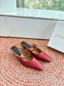 Stella McCartney Square Toe Heeled Mules Red Calfskin Leather 50MM Stella McCartney Square Toe Heeled Mules Red Calfskin Leather 50MM