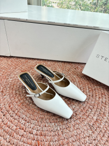 Stella McCartney Square Toe Heeled Mules White Calfskin Leather 50MM Stella McCartney Square Toe Heeled Mules White Calfskin Leather 50MM